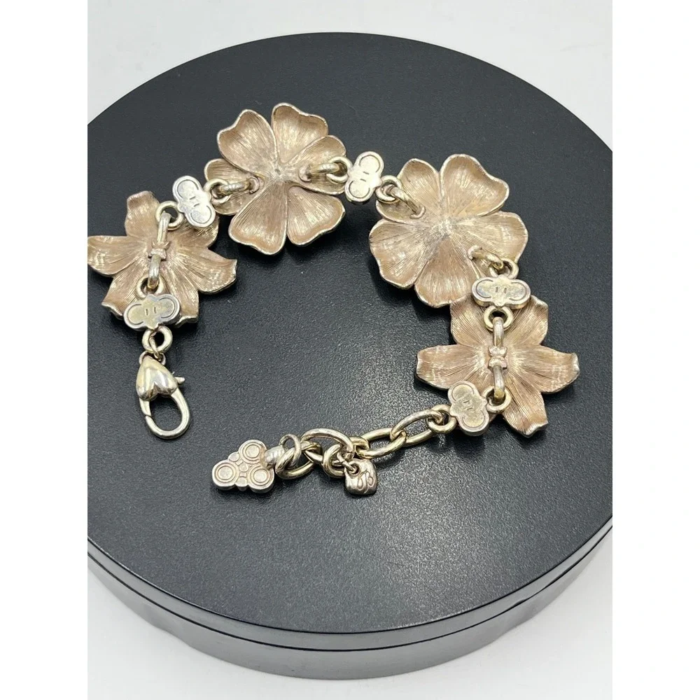 Brighton‎ Vintage Retro Garden Flower Two-Tone 3-D Crystal Brushed Bracelet